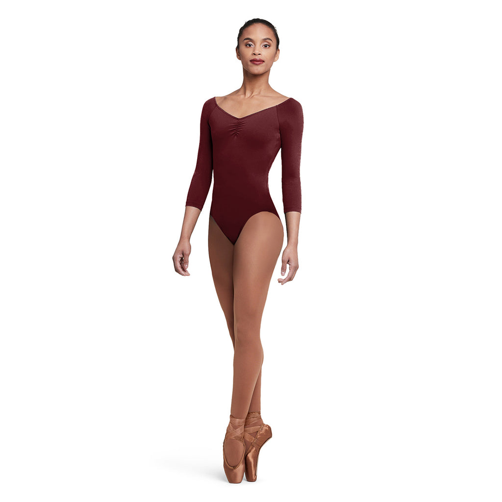 Bloch Ladies Dana 3/4 Sleeve Leotard Adult P Burgundy - DanceSupplies.com