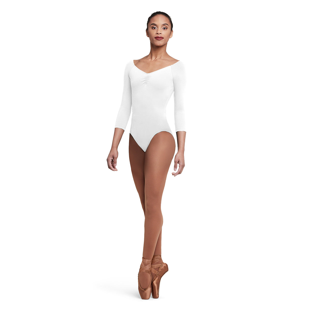 Bloch Ladies Dana 3/4 Sleeve Leotard Adult P White - DanceSupplies.com