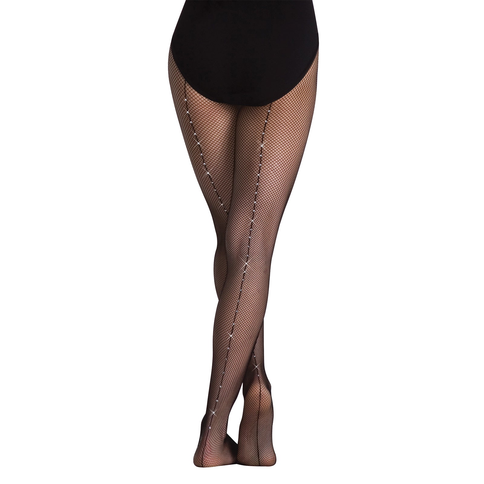 Body Wrappers Adult Back Seam Fishnet Rhinestone Tights Adult S/M Black - DanceSupplies.com