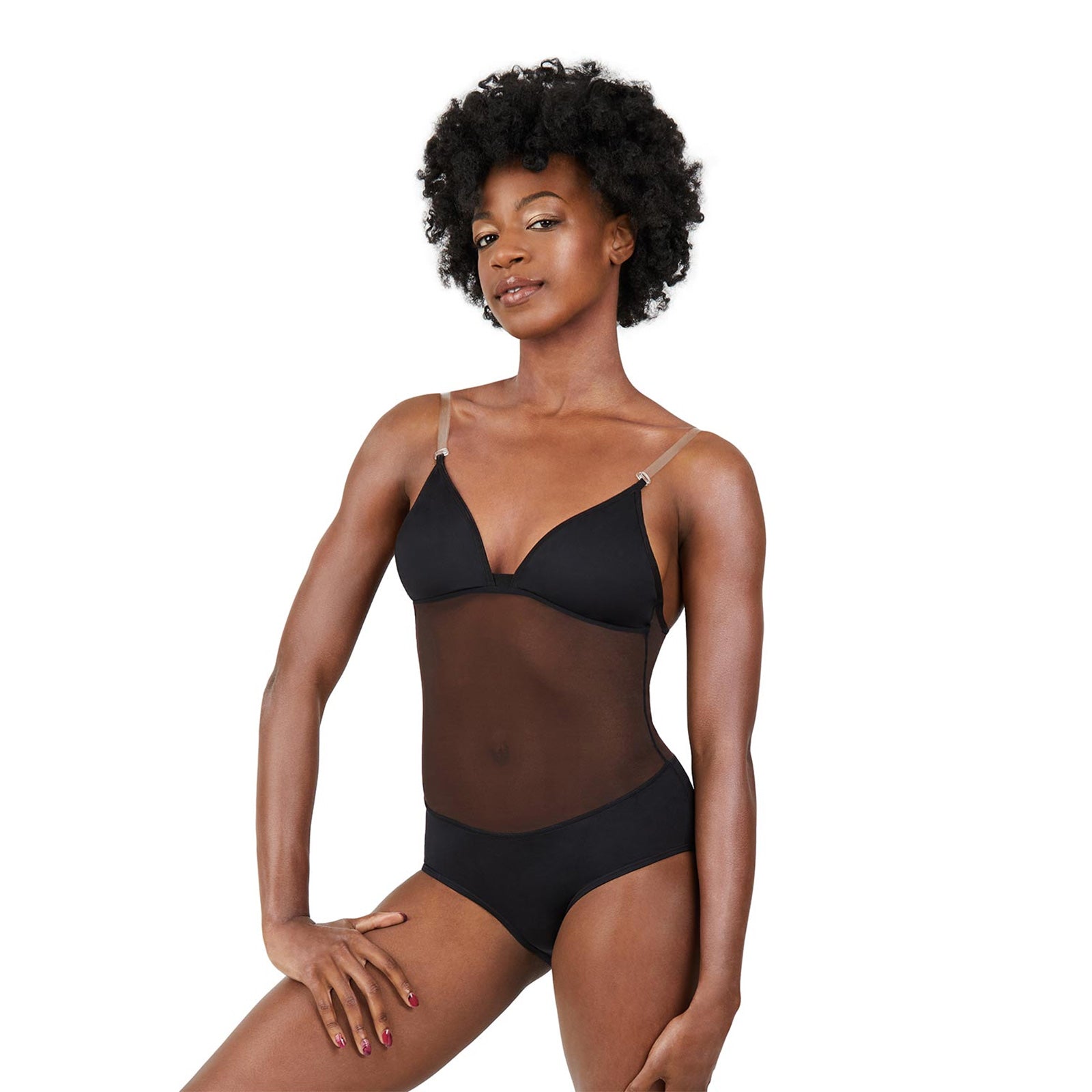 Capezio Plunge Neck Mesh Midriff Liner Adult S Black - DanceSupplies.com