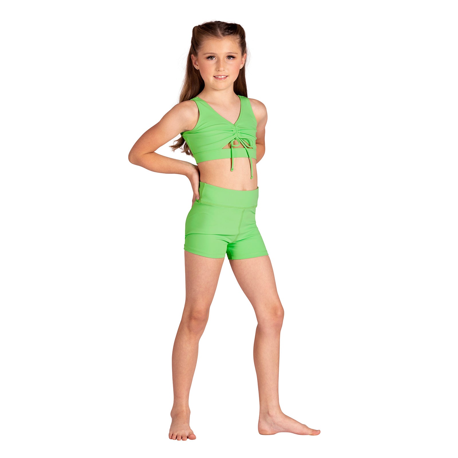 Danznmotion Child High Waisted Booty Shorts Child 6X-7 Luminous Green - DanceSupplies.com