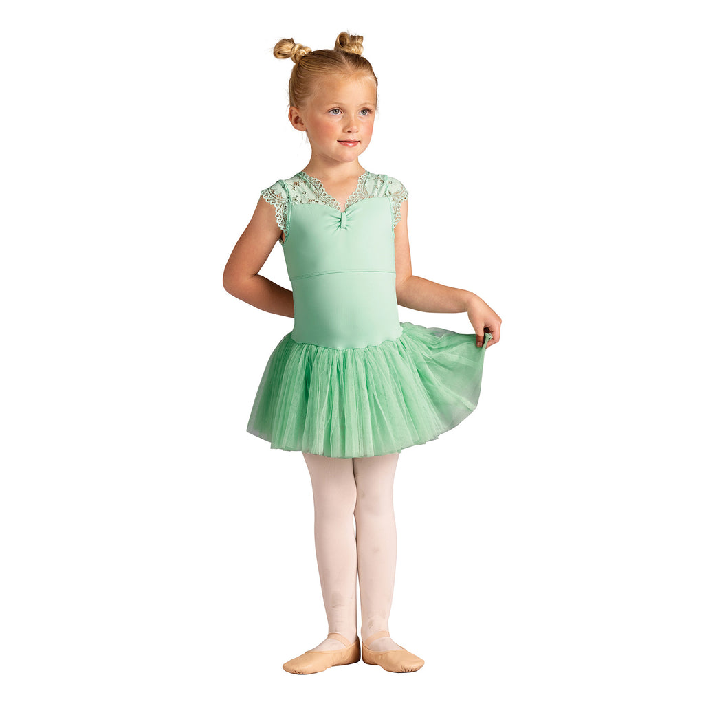 Danznmotion Brielle Cap Sleeve Lace Dress Child 2-4 Mist Green - DanceSupplies.com