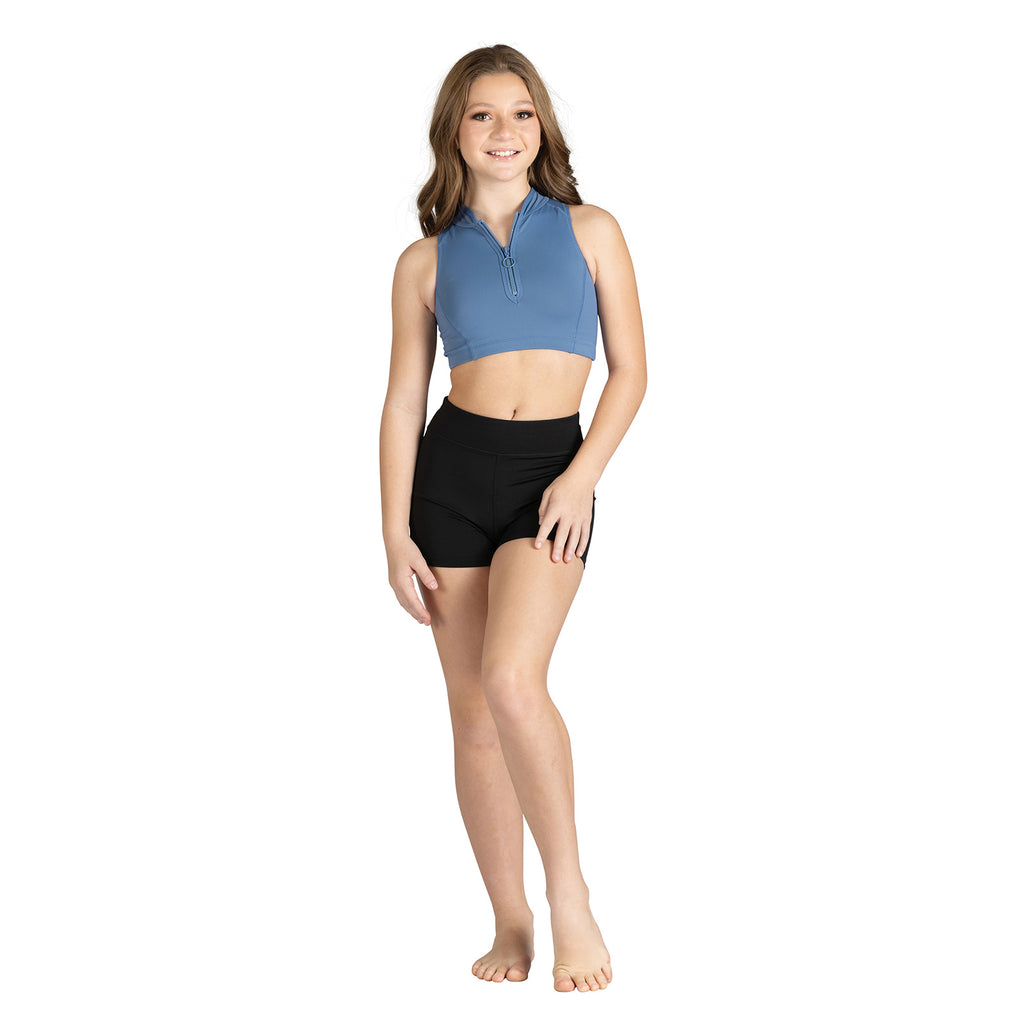 Danznmotion Child Sloan Zip Front Crop Top Child 6X-7 Bijou Blue - DanceSupplies.com