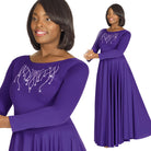 Eurotard Dress with Praise Rhinestone Applique Child S Purple - DanceSupplies.com