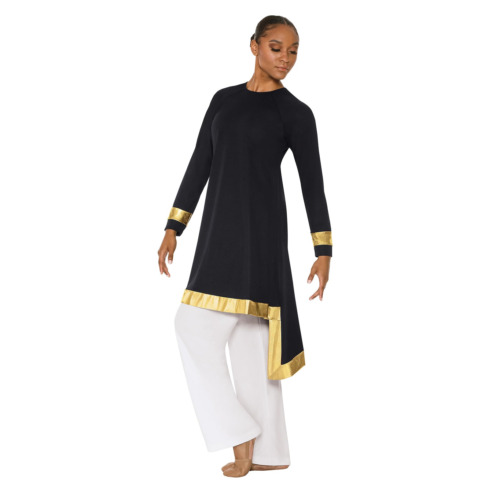 Eurotard Adult High Favor Angled Hem Tunic Adult S/M Black/Gold - DanceSupplies.com