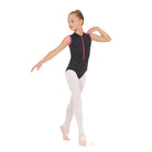 Eurotard Child's Zipper Front Leotard Child I Black/Fuchsia - DanceSupplies.com