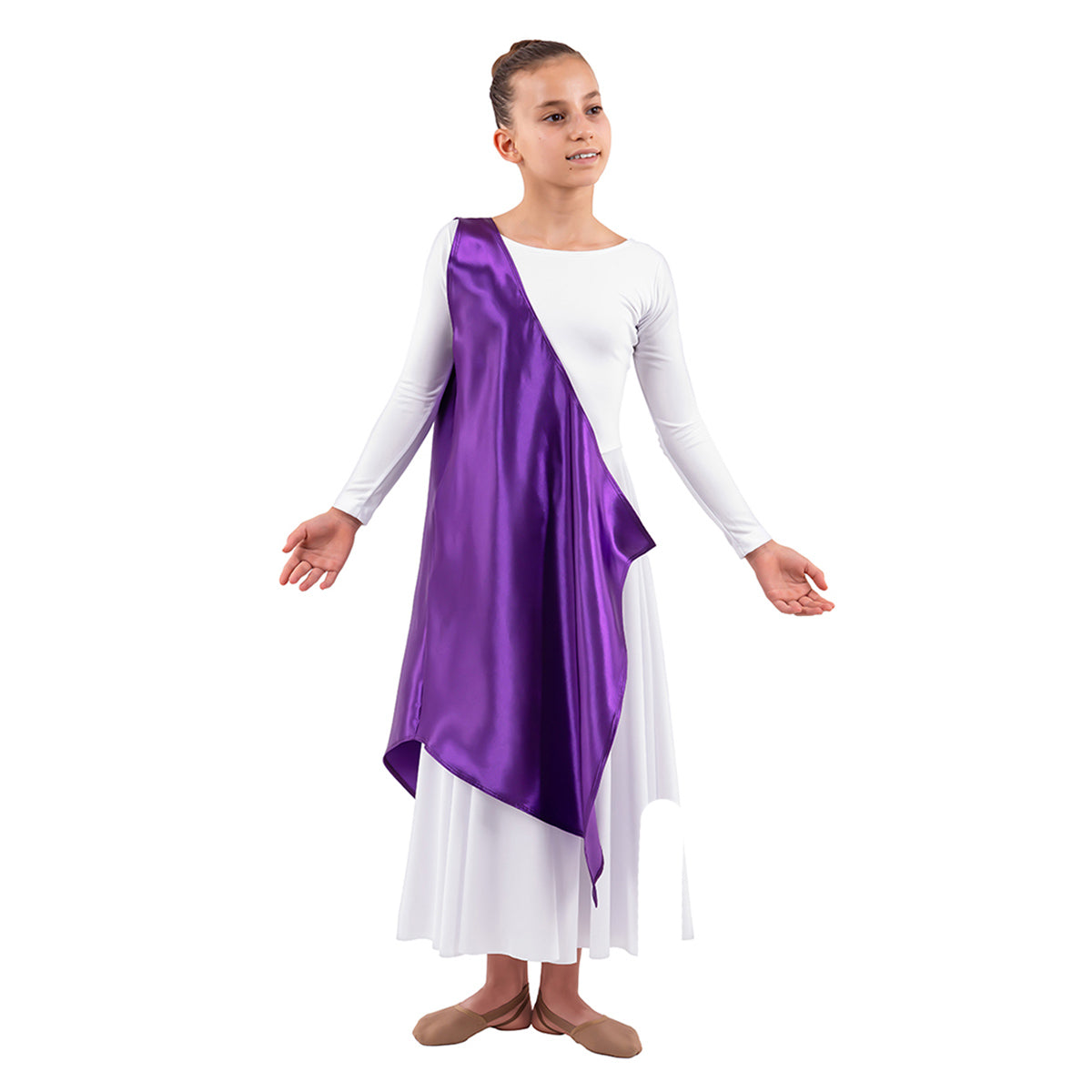 Eurotard Child's Rose of Sharon Satin Single Shoulder Petal Overlay Child Purple - DanceSupplies.com