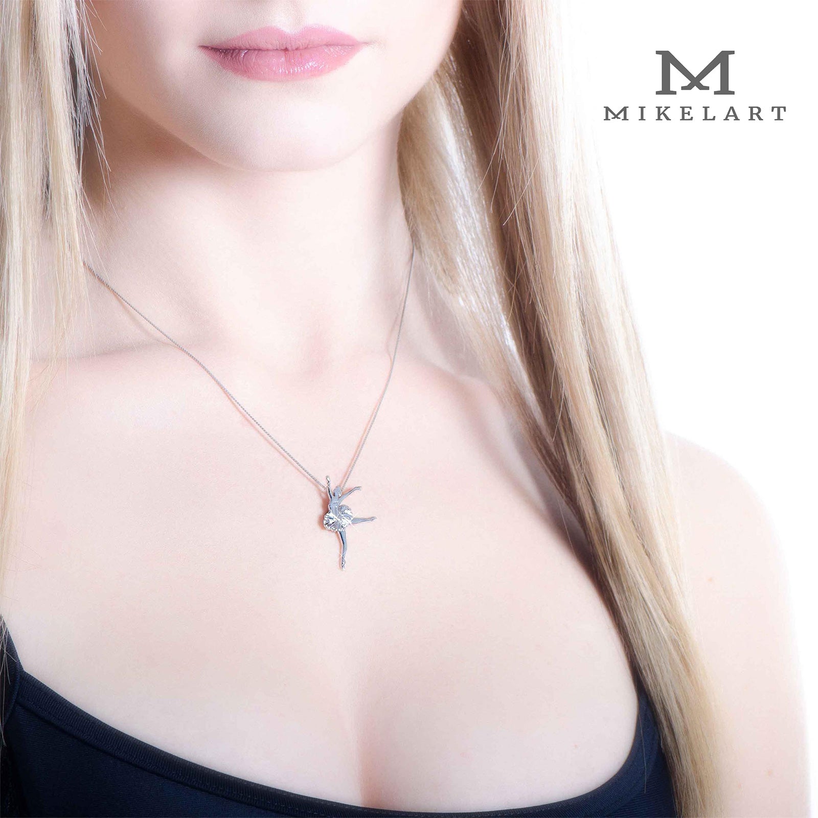 Mikelart Sterling Silver Necklace With Swan Lake Pendant   - DanceSupplies.com