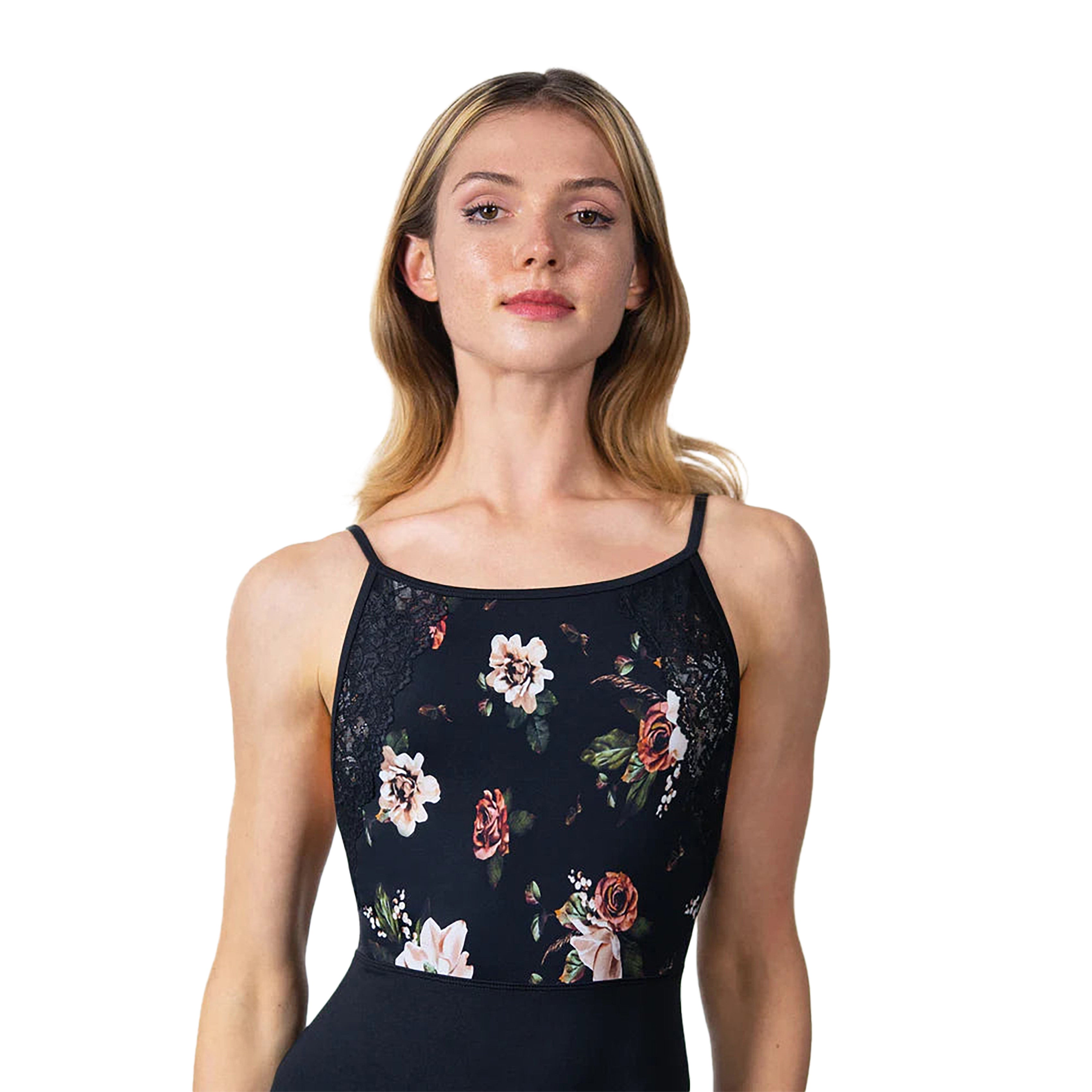 Suffolk Adult Winter Bouquet Jewel Neck Leotard Adult P Floral Print - DanceSupplies.com