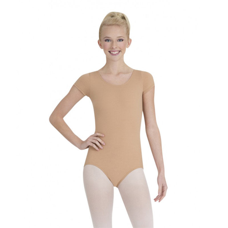 Capezio Adult Short Sleeve Leotard Adult XS Light Suntan - DanceSupplies.com