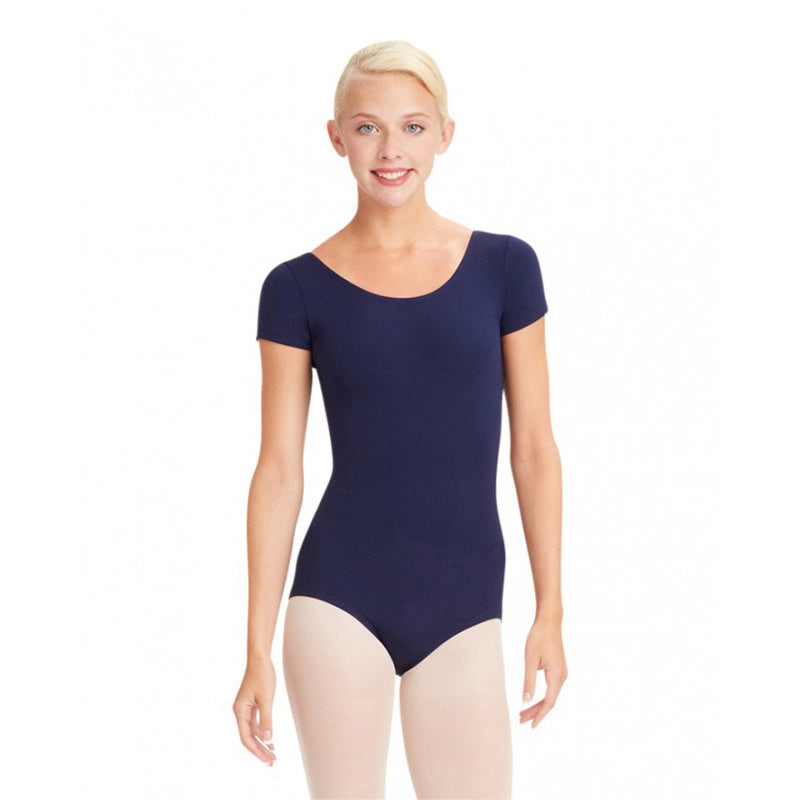 Capezio Adult Short Sleeve Leotard Adult XS Navy - DanceSupplies.com