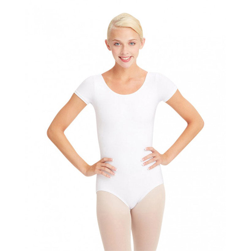 Capezio Adult Short Sleeve Leotard Adult XS White - DanceSupplies.com