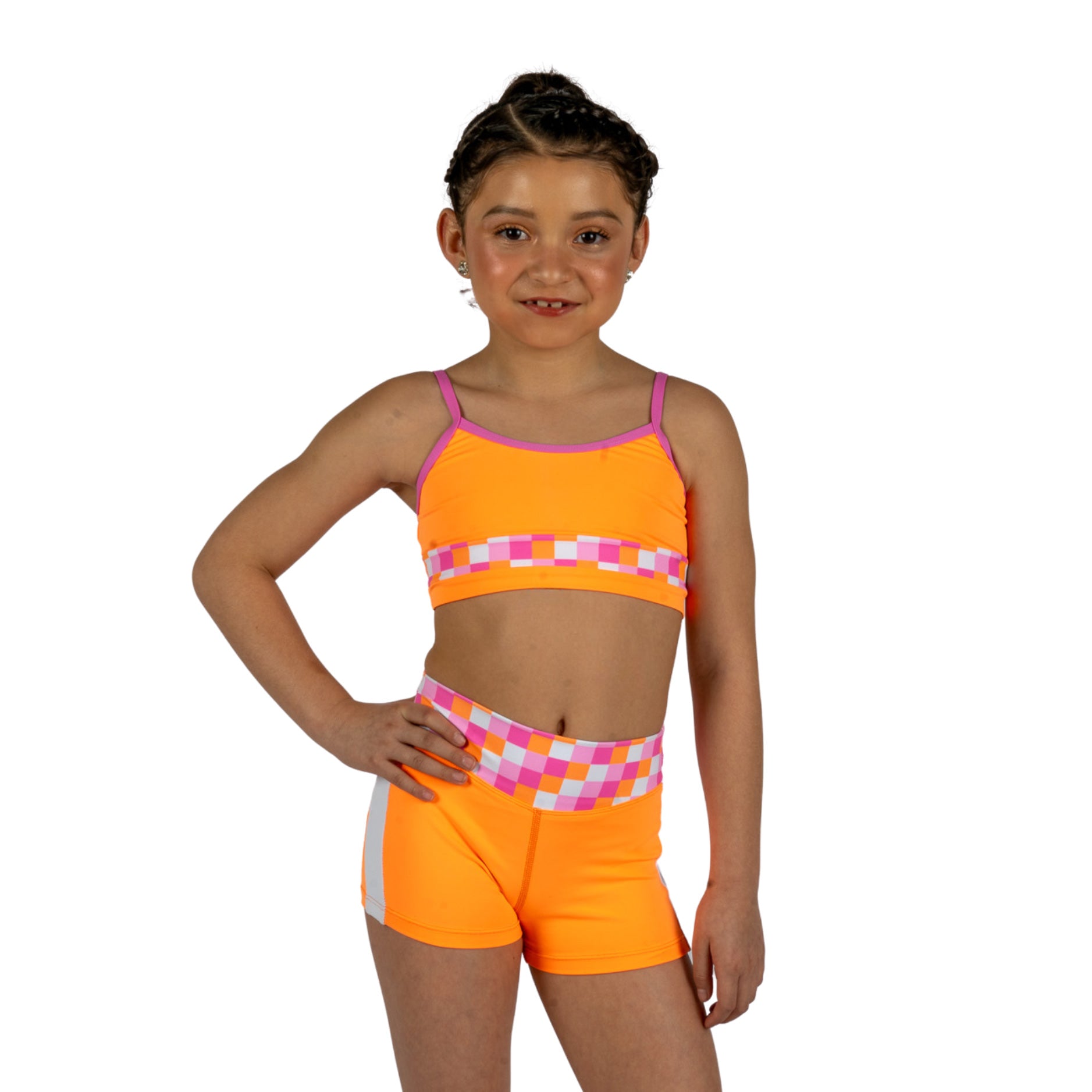 XO Dance Checkmate Shorts Child 4-6 Orange Creamsicle - DanceSupplies.com